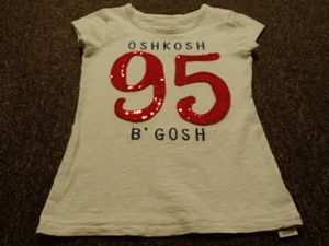 △Oshkosh フレンチスリーブ 半袖Tシャツ カットソー 130cm 生成り スパンコール キラキラ