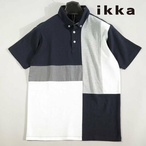 新品1円～★ikka イッカ メンズ 春夏 半袖 鹿の子切り替えポロシャツ L ネイビー ゴルフ 正規店本物 ◆4727◆