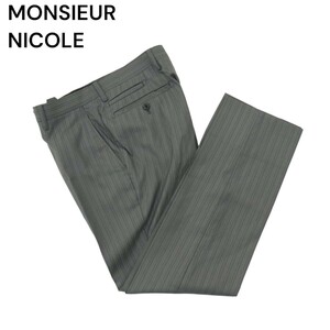 MONSIEUR NICOLE ムッシュ ニコル 春夏 ストライプ★ テーパード スラックス パンツ Sz.44　メンズ グレー　A4B01319_3#P