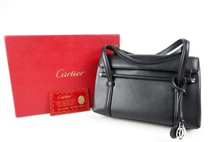 【超美品】Cartier カルティエ カボション ミニハンドバッグ ブラック ブランド鞄【RS53】