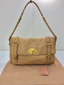 【1円～】miumiu ミュウミュウ レザー ショルダーバッグ チェーン ゴールド金具 ターンロック ベージュ系　　 K0122