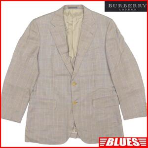 即決★日本製 BURBERRY LONDON★メンズXL テーラードジャケット バーバリーロンドン AB7 グレー シルク チェック 三陽商会