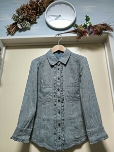 【新品】★ＪＩＬＬ★ＳＴＵＡＲＴ★優しい色合いでフリルがお洒落な麻混のブラウス★サイズ／Ｓ