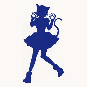 カッティングステッカー　『 シルエット 猫みみアイドル 』　ロイヤルブルー　光沢あり　　　かわいい　美少女　萌え　影絵　ウォール