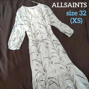 ALLSAINTS オールセインツ 植物柄ワンピース ボタニカル 昆虫 自然 イレヘム ホワイト 総柄 花柄 ロング丈 マキシ丈 バッタ テントウムシ