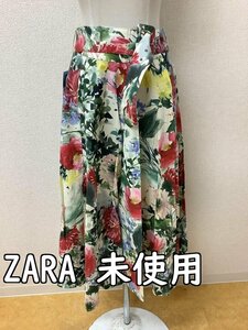 ザラ (ZARA) タグ付き未使用 きなりにカラフルボタニカル柄スカート サイズM