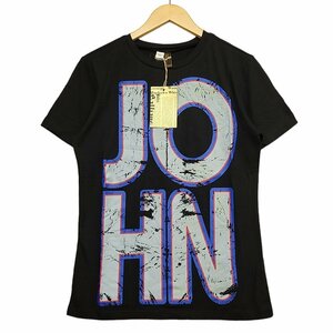 WC701E7◎4【Lサイズ】イタリア製 John Galliano ビッグロゴプリント 半袖 Tシャツ ブラック ジョン・ガリアーノ /26▲２●