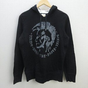 Q■ディーゼル/DIESEL ビッグロゴ パーカ■黒【メンズS】MENS/46【中古】