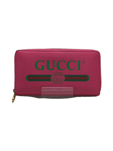 GUCCI◆ヴィンテージロゴプリント_ラウンドジップ/長財布/レザー/PNK/無地/496317