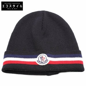 美品/国内正規 MONCLER モンクレール BERRETTO ウール ロゴワッペン ニット帽/ 帽子 ブラック メンズ