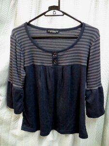 ◆送料無料 TURTLEDOVE タートルダブ グレー系×濃い紫系 ボーダーカットソー◆サイズL