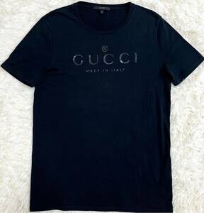 美品/希少Lサイズ グッチ【大人気デザイン】 GUCCI 半袖 tシャツ カットソー トップス ビックロゴ メンズ ブラック 黒 