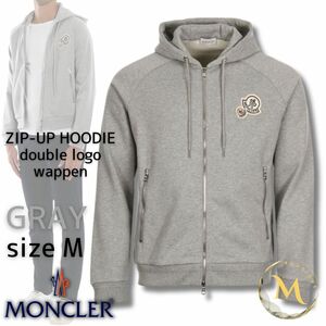 定価12万円！！☆新品未使用タグ付き・本物保証☆ MONCLER ダブルロゴワッペン パーカー Mサイズ グレー色 人気モデル