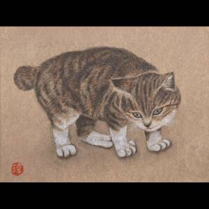 ◆錵◆ 真作保証 小泉淳作「猫」日本画 3号 T[A407NMAR]RjO/24.10廻/SI/(120)