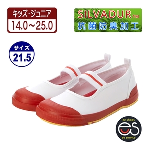 ★新品★【24998_RED_21.5】上履き　上靴　体育館シューズ　スクールシューズ　通園・通学用　抗菌防臭加工　ゴム底キャンバス甲材