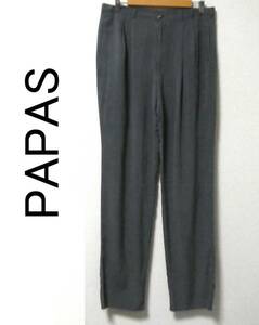 正規品 新品 大きいサイズLL PAPAS パパス 絹100％ シルク 2タック スラックス ワイド パンツ グレー