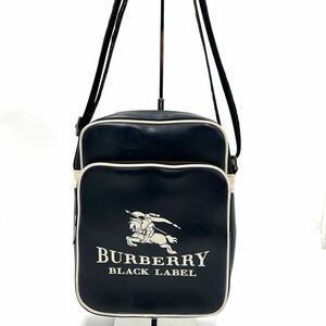 美品 希少 バーバリー ブラックレーベル ショルダーバッグ デカロゴ C161 Burberry ユニセックス パテントレザー エナメル ホースロゴ 人気