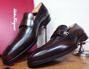 【試し履きのみ/純正ツリー付】ITALY製 Salvatore Ferragamo/フェラガモ カンチーニ ローファー 9EEE 27.5cm相応 ブラウン/tod