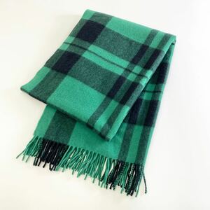 k6♪ MACKINTOSH LONDON マッキントッシュ 大判マフラー ストール チェック柄 グリーン系 ウール混 177×65 ユニセックス