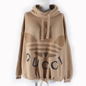 美品☆GUCCI グッチ adidas アディダス 717417 トレフォイル コットンジャージー スウェット ブラウン XS イタリア製 正規品 レディース