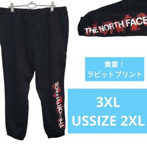 3XL ノースフェイス ラビット 極太 黒 兎 スウェット パンツ ロゴ　THE NORTH FACE