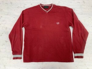 フレッドペリー FRED PERRY 英国トラッド Vネック トリミング ロンT 長袖Tシャツ カットソー メンズ Vネック 82 赤