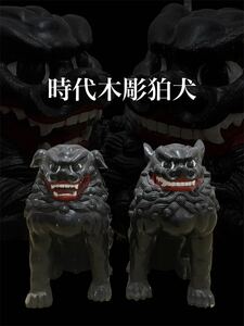 時代品 木彫彩色 狛犬 阿吽 一対 高62cm 木箱附 木彫獅子 木雕彩絵獅子 社寺神具 仏教美術 特大 シーサー 魔除け