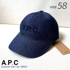 新品 A.P.C. アーペーセー VPC ロゴ デニム キャップ 58 メンズ ユニセックス APC インディゴ Casquette Eden Vpc INDIGO 2023AW