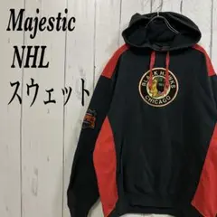 102]Majestic NHLシカゴブラックホークススウェットパーカーUS古着