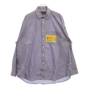 MARTINE ROSE マーティンローズ Boyfriend Shirt ボーイフレンド ロゴ チェック長袖シャツ ブルー MRAW18 423