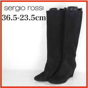 EB7121*sergio rossi*セルジオロッシ*レディースロングブーツ*36.5-23.5cm*黒