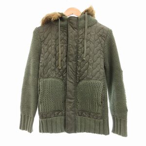 ディーゼル DIESEL ジップアップパーカー キルティングジャケット ローゲージニットブルゾン ナイロン切替 XS 緑 グリーン /UO メンズ