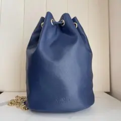 【美品】MAX MARA　2way巾着バッグ　リュック　紺×金　サフィアーノ