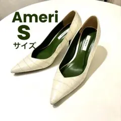 AMERI アイボリーポインテッドトゥパンプス ヒール8cm