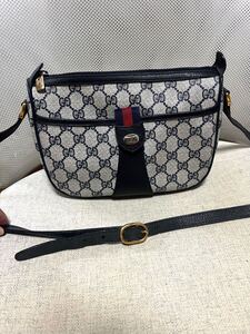 GUCCI シェリーライン ショルダーバッグ ヴィンテージ オールドグッチ GGスプリーム PVC ネイビー