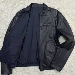 美品 黒タグ 56size リバーシブル●GIORGIO ARMANI/ジョルジオアルマーニ ラムレザージャケット ライダース ブルゾン 羊革 本革 メンズ 2XL