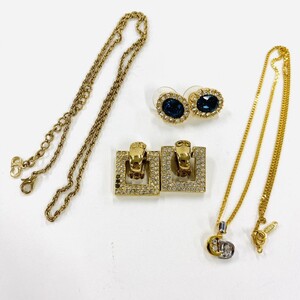 Z116-W6-1912 ★ Christian Dior クリスチャンディオール ネックレス ピアス イヤリング ゴールド CDロゴ ストーンアクセサリー