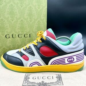 1円 【未使用級】 GUCCI グッチ BASKET バスケットボール インターロッキング ファブリック レザー メンズ スニーカー シューズ 26.5cm相当