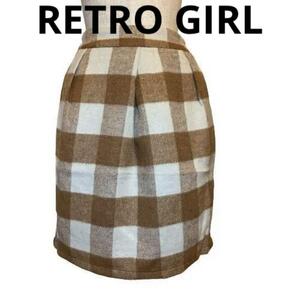 【新品】RETRO GIRL レトロガール　ブロックチェックフリーススカート　台形スカート　ミニスカート　あったかスカート　脚細身え　M