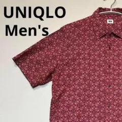 美品✨ 半袖 UNIQLO ユニクロ メンズシャツ 綿 総柄 赤 カジュアル M