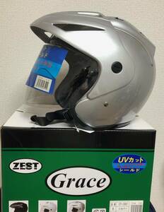 新品　ZEST　GRACE HELMET　テレオツータイプヘルメット　ZT-202　シルバー　Mサイズ　UVカットシールド付き 