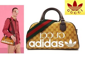 40万新品◆グッチ GUCCI×adidas GGモノグラム2wayショルダーミニボストンダッフルバッグ ライトブラウン茶 1円