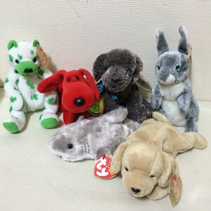 U499　Ty Beanie Babies　ぬいぐるみ　6体セット　犬　うさぎ　くま　サメ　ドッグ　バースデー