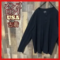 ブラック 無地 ボタン メンズ L USA古着 90s 長袖 Tシャツ