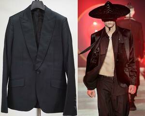 美品 John Galliano ジョンガリアーノ 10AW 2wayピークドラペルジャケット44黒 Italy製