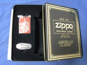 2007年製 ZIPPO ギフト缶 ジッポー オイルライター 赤コーティング トライバル模様 