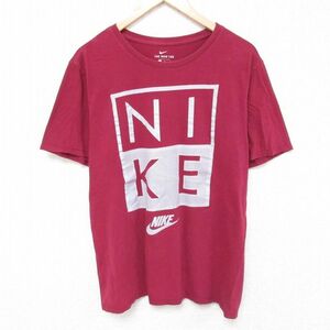 XL/古着 ナイキ NIKE 半袖 ブランド Tシャツ メンズ ビッグロゴ コットン クルーネック エンジ 23aug26 中古