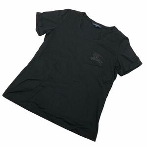 S206⑥ 日本製 BURBERRY バーバリー London Tシャツ 半袖Tシャツ トップス カットソー 半袖 綿100% レディース 2 ブラック 黒