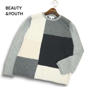 BEAUTY&YOUTH ユナイテッドアローズ 秋冬 ウール100％★ カラーブロック ニット セーター Sz.S　メンズ　A4T12637_B#K