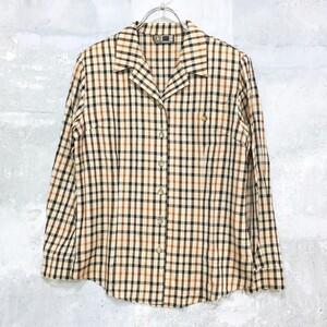 ◆美品◆DAKS/ダックス 長袖シャツ チェック ウール100％ シャツ クロスチェック シャツ ベージュ系 7 レディース K85 ｃ2916